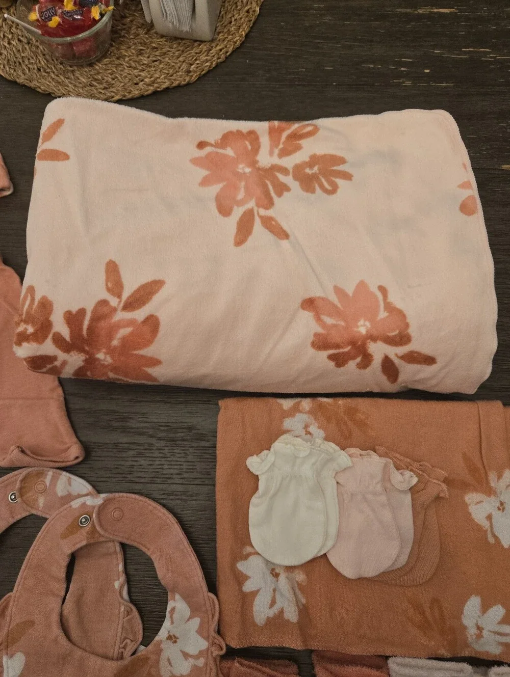 Carters Floral Peachy Coral 9 Pc Bundle Sleeper Size 3M, blankets,& More
